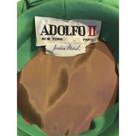Vintage Adolfo II By Jordan Marsh green silk Pillbox Hat 50’s 60’s Vtg NY Paris - Picture 6 of 10